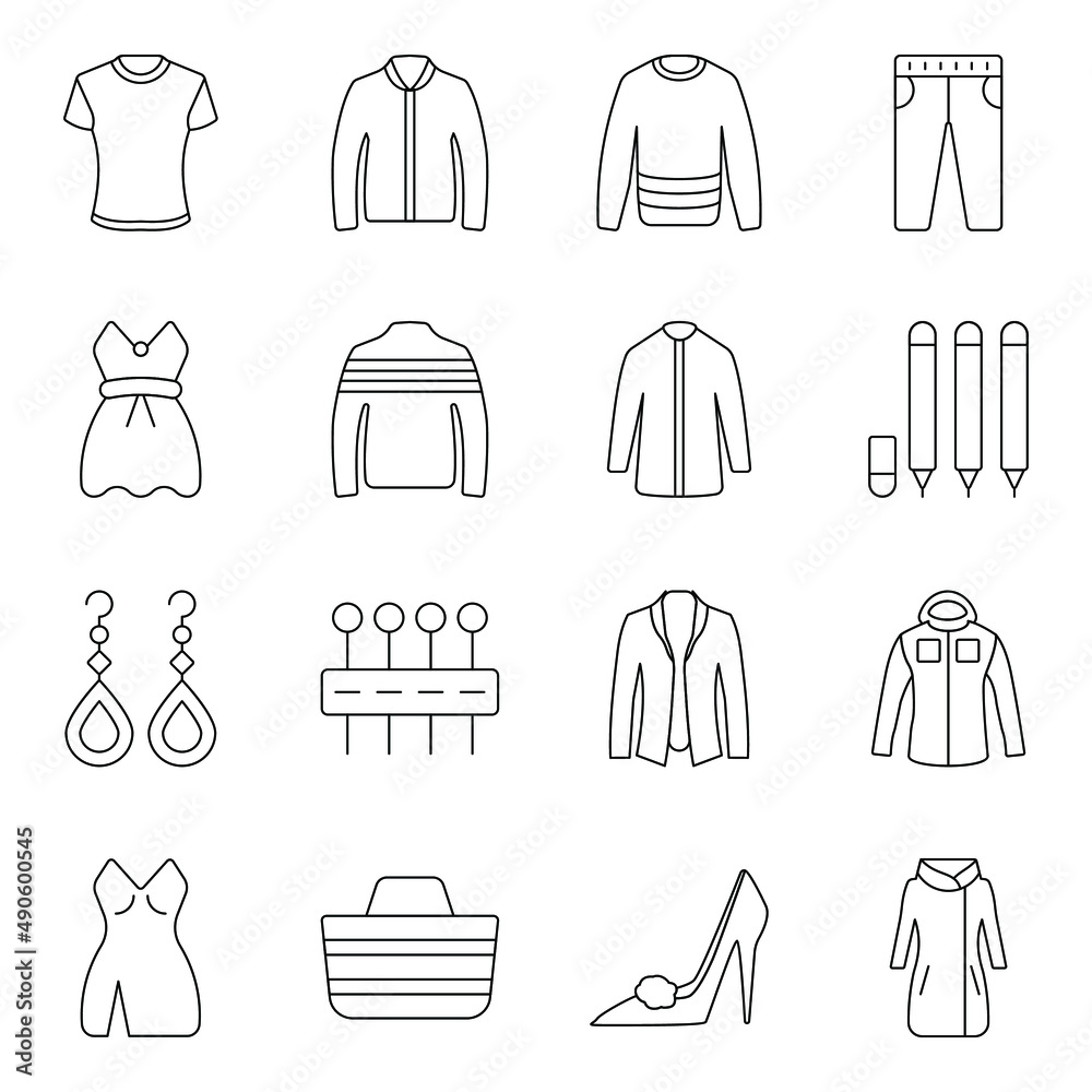 Pack of Clothing and Attire Line Icons
Pack of Clothing and Attire Line Icons