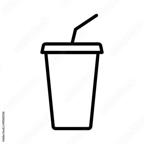 Disposable cup with lid and straw. Simple food icon in trendy line style isol...