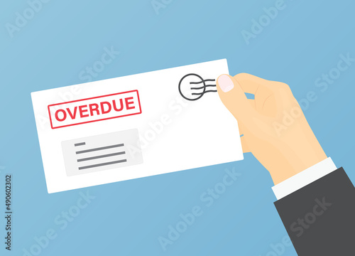 hand holding envelope with overdue bill- vector illustration