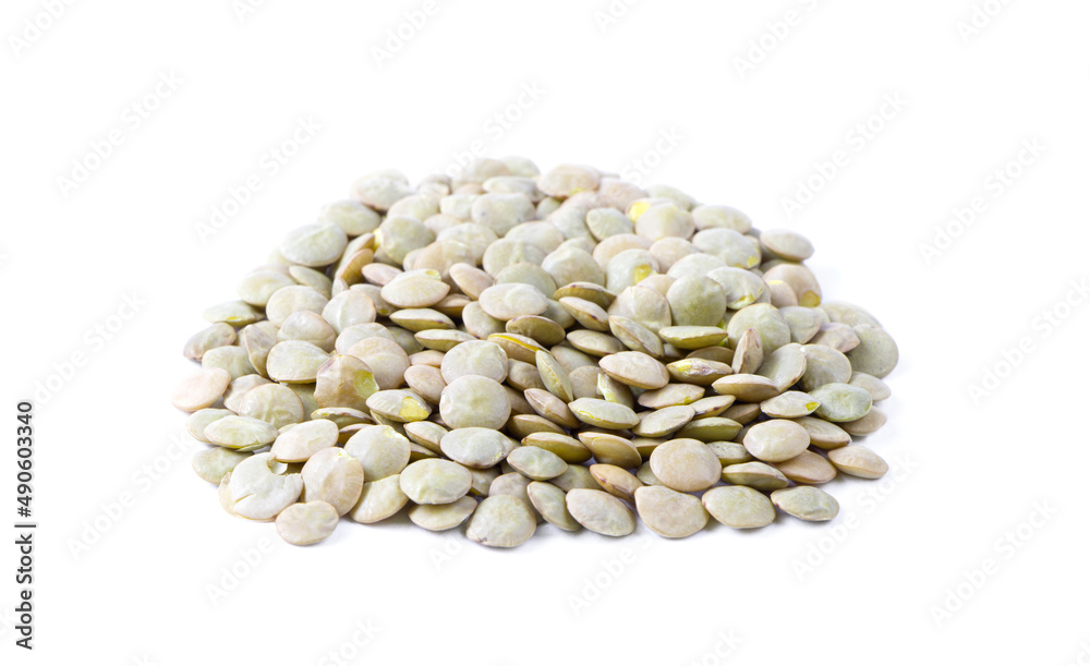 Green lentils isolated on a white background. Vegetarian foods. Haelthy food Green lentils isolated on a white background. Vegetarian foods. Haelthy food