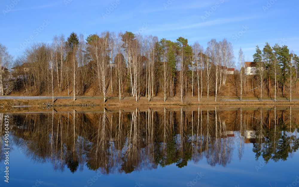 Trees and reflections, Honefoss, Buskerud, Norway