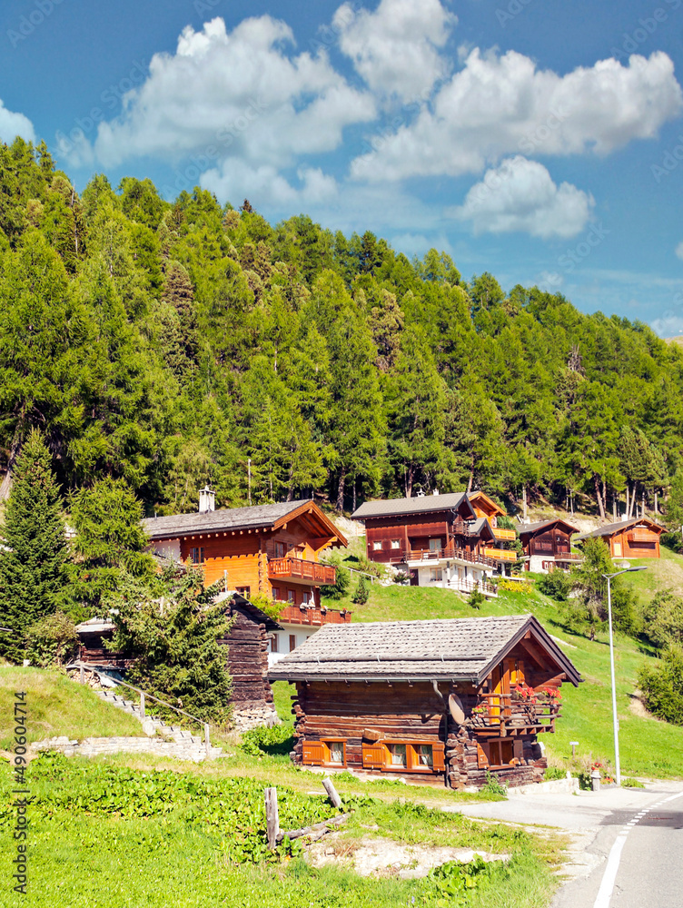 Wooden houses in the Swiss Alps