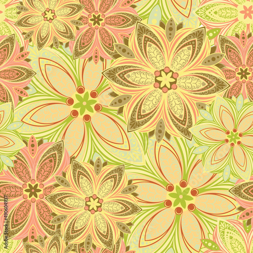 Flowers. Seamless pattern with stylized decorative flowers. Vector image. 