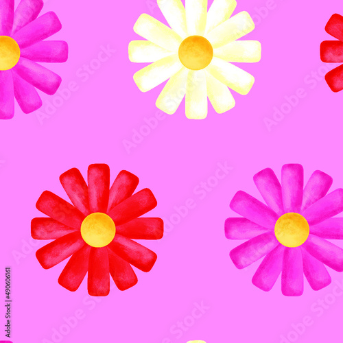 2000s seamless floral pattern. Colorful watercolor flowers in 00's and 90s aesthetic style