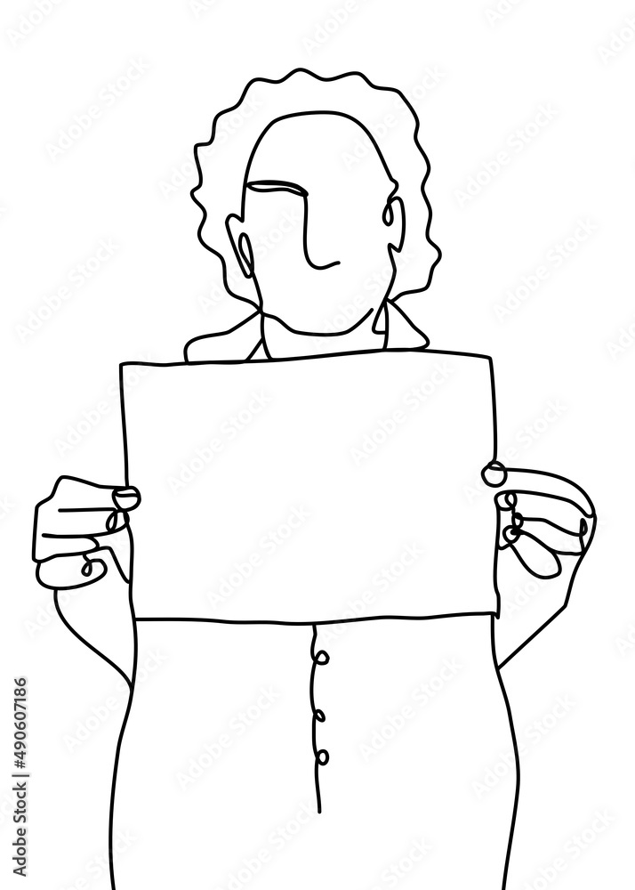 One continuous line drawing, Hands held paper card One continuous line drawing, Hands held paper card