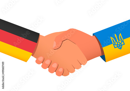 Handshake between Germany and Ukraine as a symbol of financial or political relations and assistance. Vector illustration EPS 10