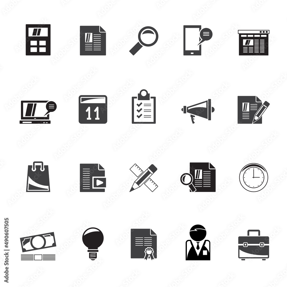 Silhouette Business, finance and office icons - vector icon set