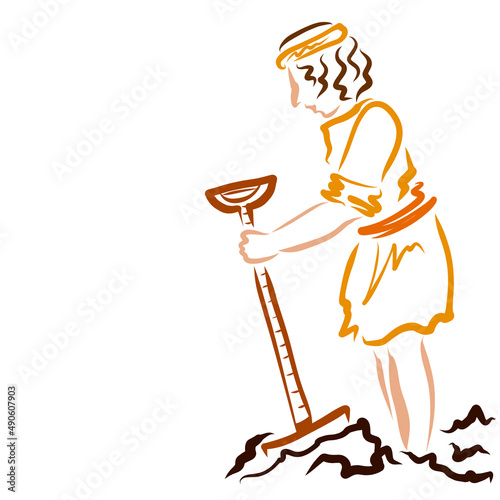 farmer with a shovel in his hands, old times