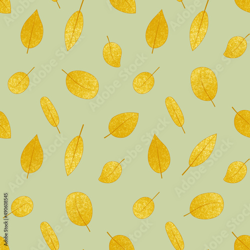 Seamless pattern with textured gold leaves