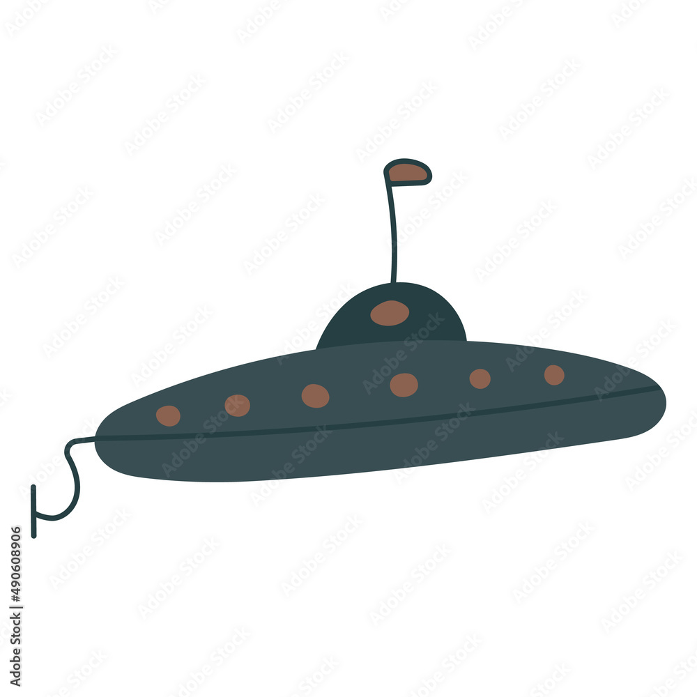 A military submarine. Hand drawn illustration. A military submarine. Hand drawn illustration.