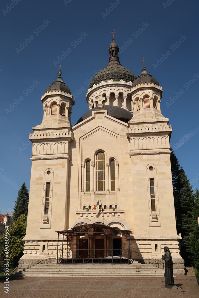 Facade of the famous Dormition of the Theotokos Cathedral in Cluj-Napoca