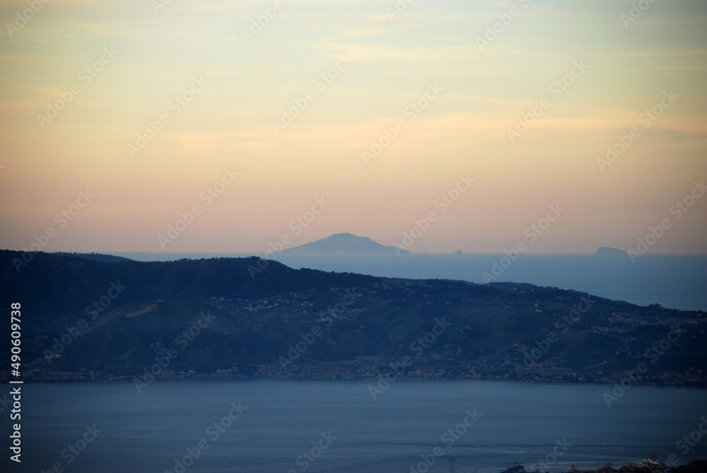 Aeolian islands as seen from mainland Italy.