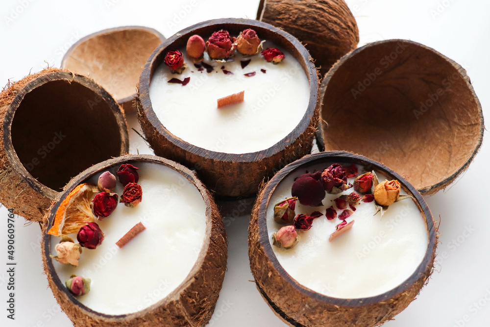 original decorative candle in a coconut. natural soy wax candle original decorative candle in a coconut. natural soy wax candle