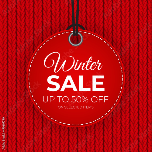 Winter sale Red tag banner for seasonal retail promotion. illustration