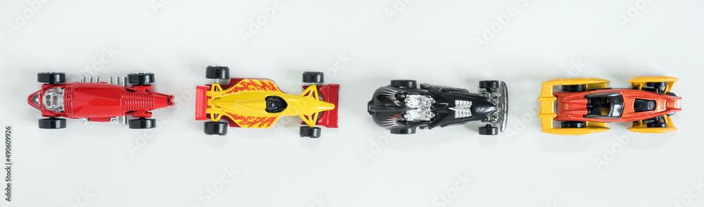 Fototapeta premium Row of Generic Formula One Die Cast Race Cars