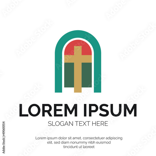 Christian Church with Cross Colorful Logo Vector Design