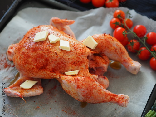 Roasted chicken with butter and veggie