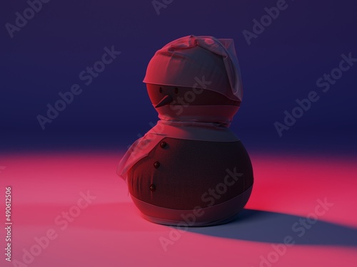 An image of a snowman on a uniform background, 3D rendering