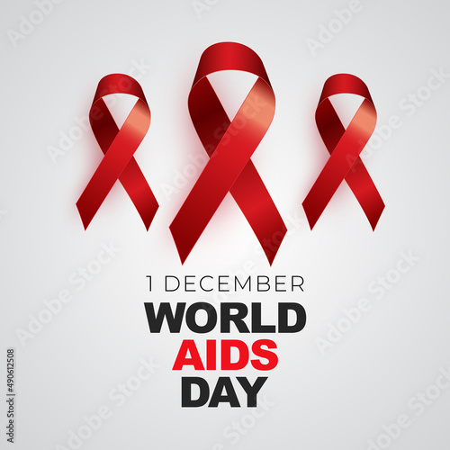 1 December World Aids Day Concept with Red Ribbon Sign. illustration