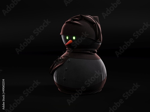 An image of a snowman on a uniform background, 3D rendering