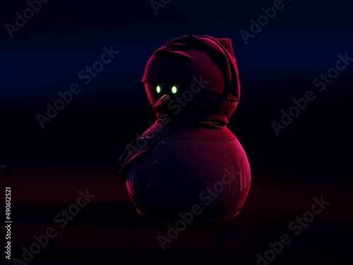 An image of a snowman on a uniform background, 3D rendering