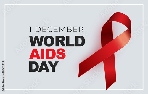 1 December World Aids Day Concept with Red Ribbon Sign. illustration