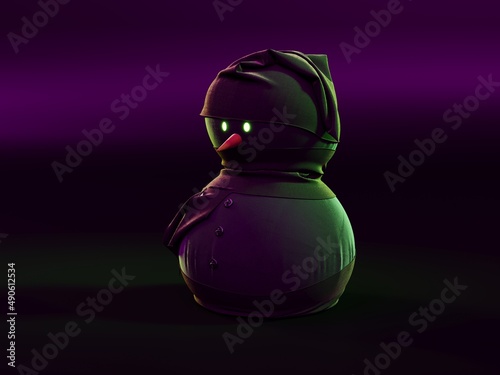 An image of a snowman on a uniform background, 3D rendering