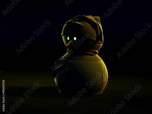 An image of a snowman on a uniform background, 3D rendering