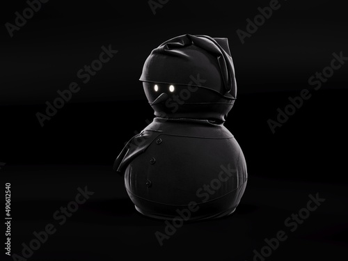 An image of a snowman on a uniform background, 3D rendering