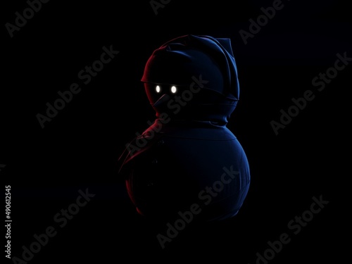 An image of a snowman on a uniform background, 3D rendering