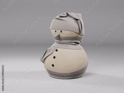 An image of a snowman on a uniform background, 3D rendering