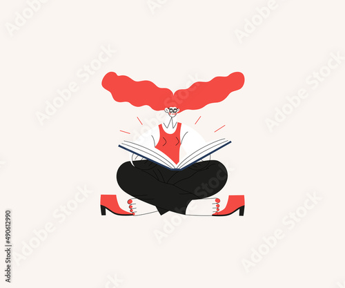 Startup illustration. Flat line vector modern concept illustration of young woman, startup metaphor. Concept of building new business, planning and strategy, teamwork and management, company processes