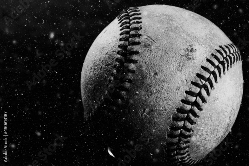 Photography Old baseball ball close up in black and white for nostalgic sports background in shallow depth of field