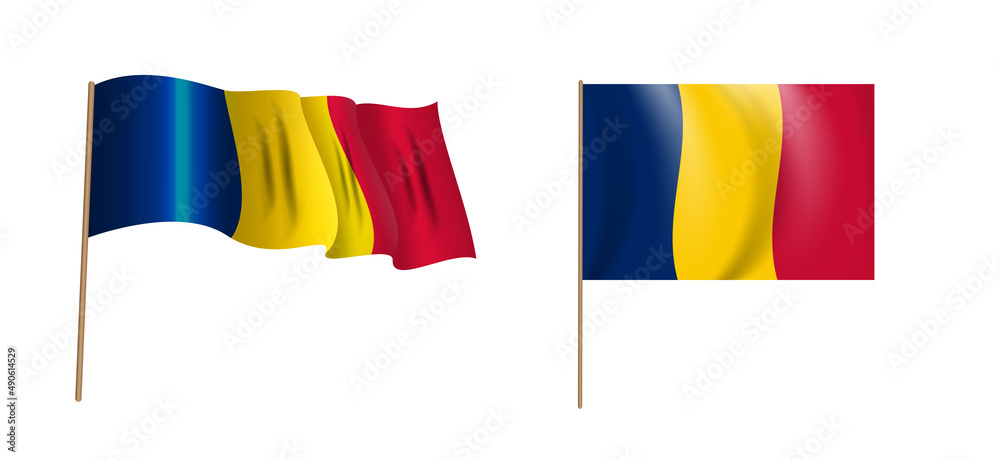 colorful naturalistic waving flag of the Republic of Chad. Illustration