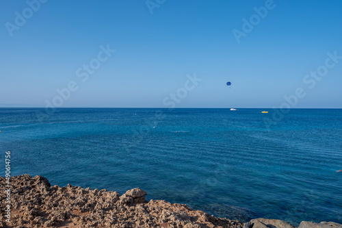 Crystal clear sea water in small rocky bay near Fig tree beach in Protaras, Cyprus