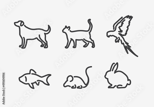 Set Of Minimal Outline Pet Icons © Black White Mouse