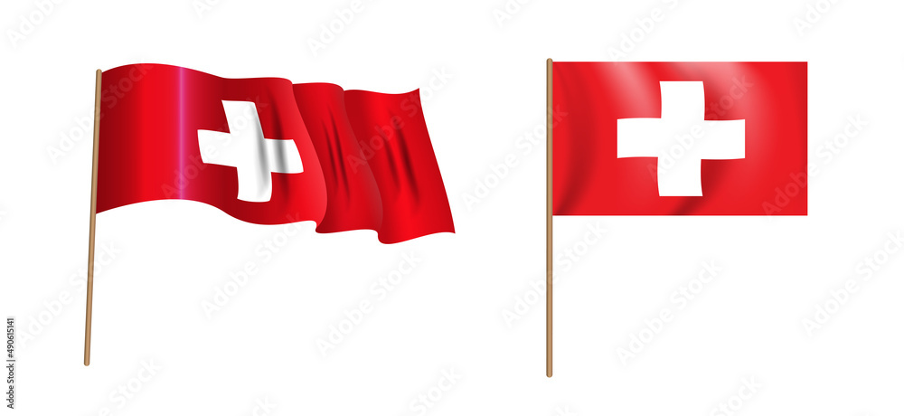 colorful naturalistic waving Switzerland flag. Illustration