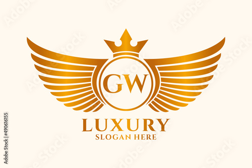 Luxury royal wing Letter GW crest Gold color Logo vector, Victory logo, crest logo, wing logo, vector logo template. photo