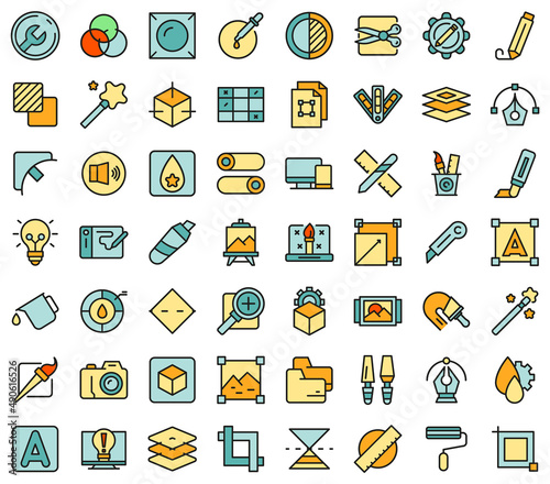 Editing tools icons set outline vector. Video create. Edit film