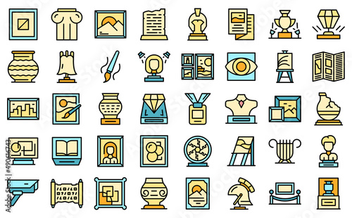Art gallery icons set outline vector. School museum. Hall education