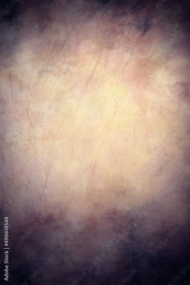 Obraz premium Multi colors including dark purple, light pink, light peach and ecru, beautiful and dramatic fashion photography portrait background with lighter center spot for subject emphasis