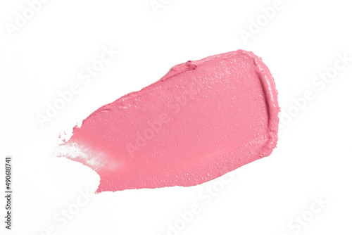 Pink ceamy makeup sample islated on white background. Decorative cosmetic smear. 