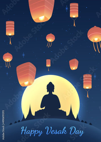 Happy Vesak Day Creative Concept for Card or Banner