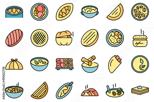 Azerbaijan cuisine icons set outline vector. Baklava culture. Fresh food