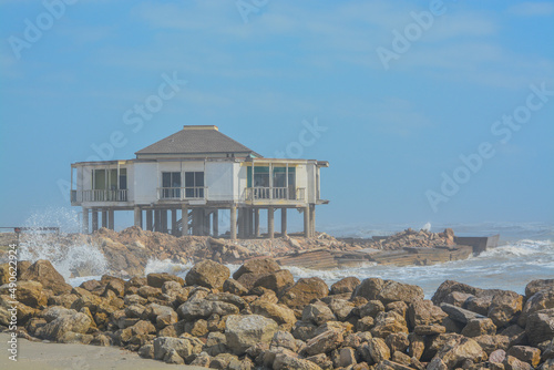 Hurricane Nicholas, damaged a Home on the beach of the Gulf of Mexico, Brazoria County, Texas
