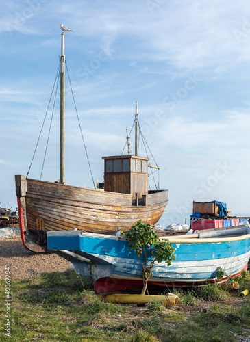 Old fishing boats abandoned on the shore