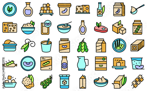 Soy food icons set outline vector. Milk soya. Drink food