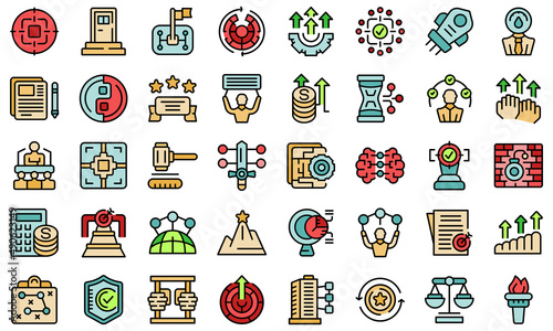 Courage icons set outline vector. Risk adventure. Life challenge