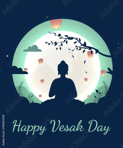 Happy Vesak Day Creative Concept for Card or Banner