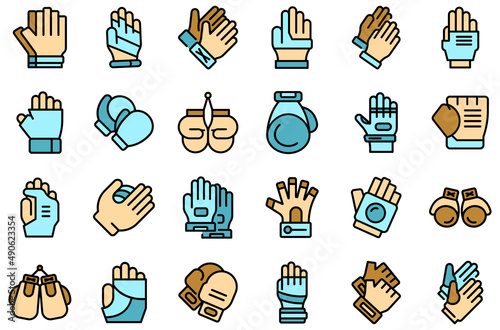 Sport gloves icons set outline vector. Fingers sport. Winter glove